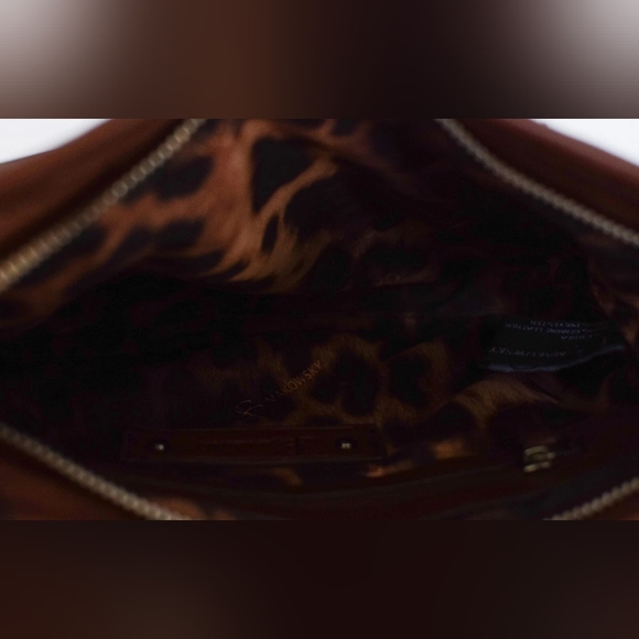 Vintage Y2K Brown Red Leather Studed Crossbody Bag Moto Boho Grunge - Picture 10 of 13